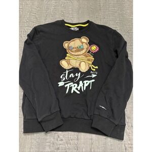 BKYS Mens Stay Trapt Teddy Bear Graphic Sweatshirt Black Large Cotton Crew Neck